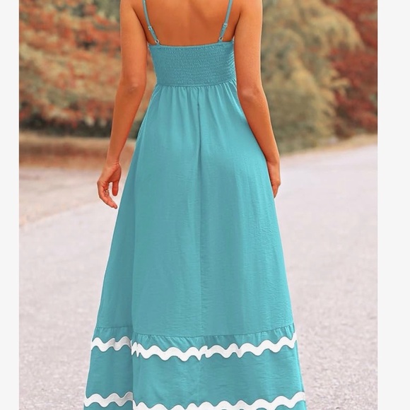 Pretty Garden Spaghetti-Strap Maxi Dress with White Trim NWT - Picture 3 of 4